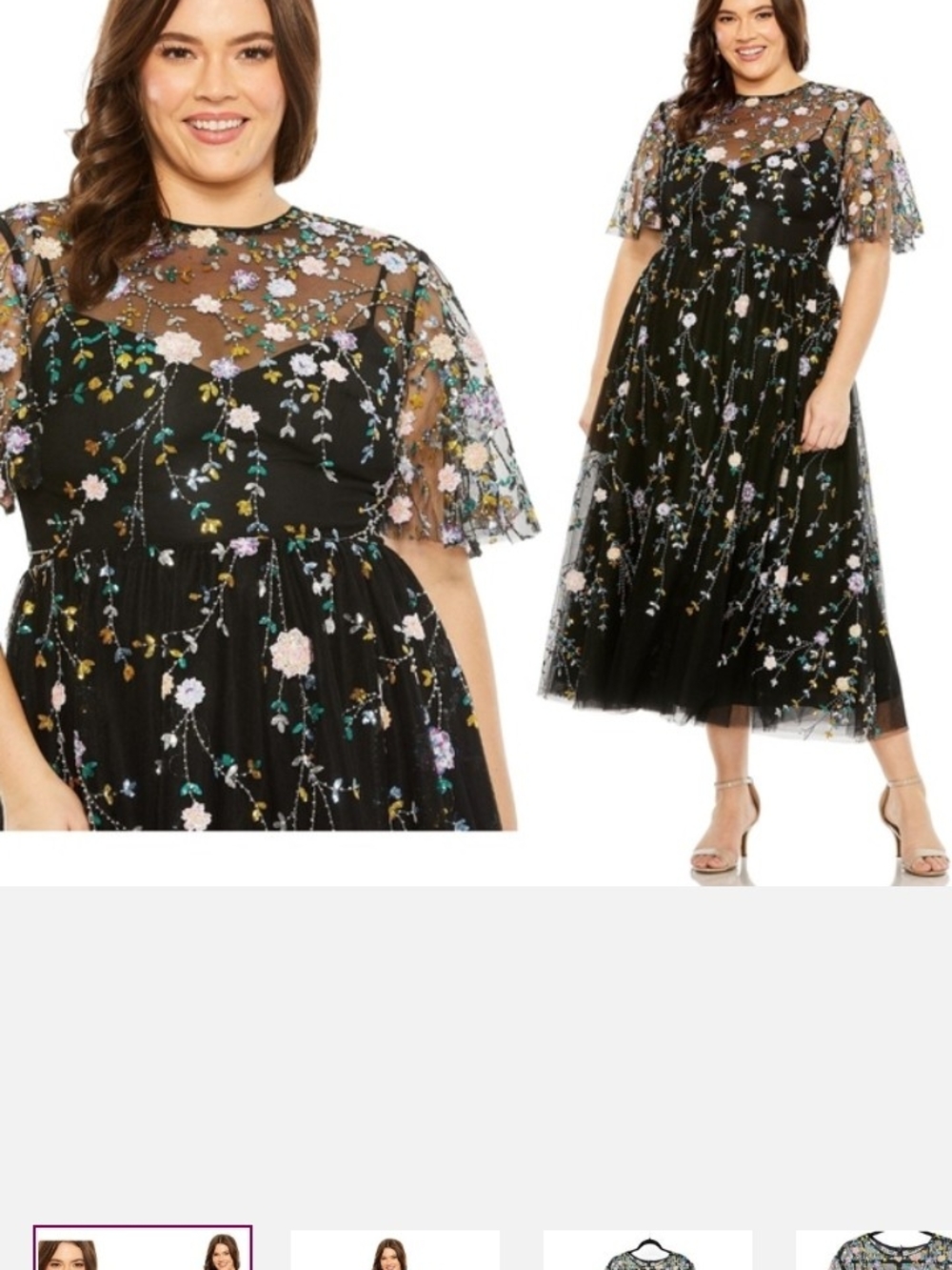 Mac Duggal Black Midi Dress with Multicolor Floral Embroidery